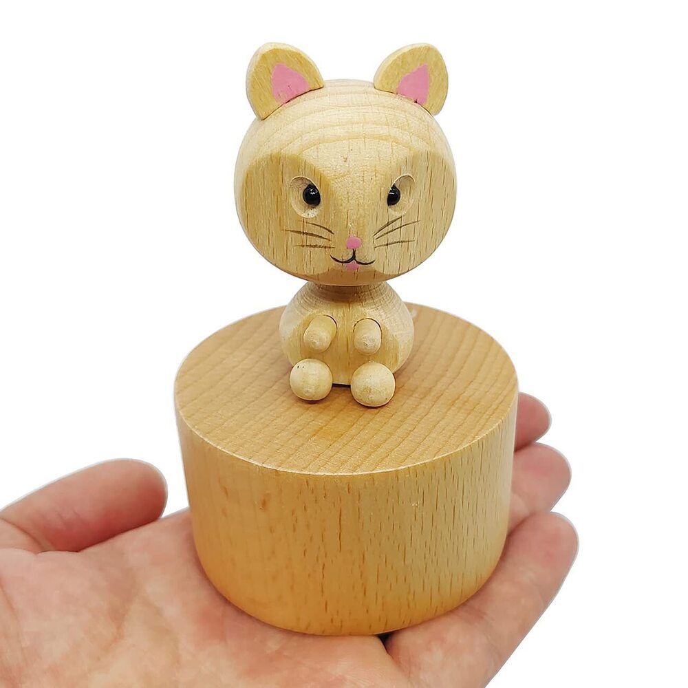 3566 Cute Kitten Mini Music Box, Little Cat Animals Wooden Mechanical Music